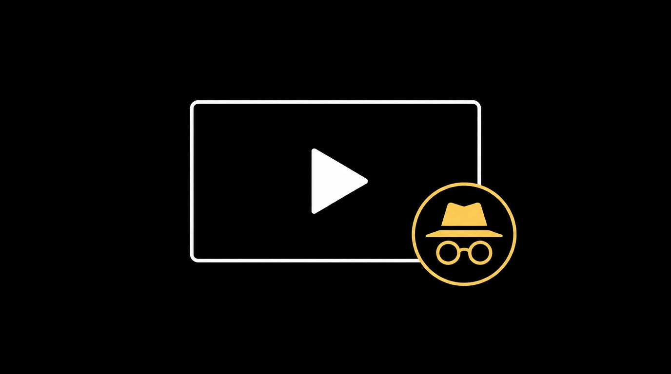 Incognito mode on YouTube illustrated with a play button behind a privacy mask